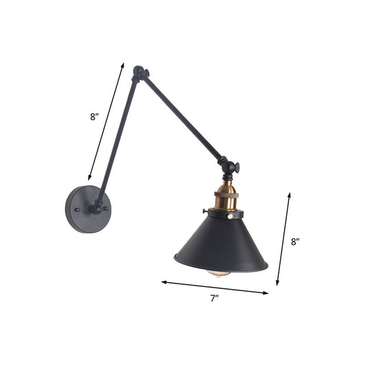 1 Light Adjustable Wall Lamp with Cone Shade Metal Retro Indoor Wall Sconce Light in Black/White Clearhalo 'Cast Iron' 'Glass' 'Industrial' 'Modern wall lights' 'Modern' 'Tiffany' 'Traditional wall lights' 'Wall Lamps & Sconces' 'Wall Lights' Lighting' 148054