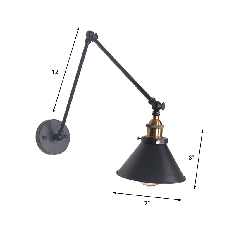 1 Light Adjustable Wall Lamp with Cone Shade Metal Retro Indoor Wall Sconce Light in Black/White Clearhalo 'Cast Iron' 'Glass' 'Industrial' 'Modern wall lights' 'Modern' 'Tiffany' 'Traditional wall lights' 'Wall Lamps & Sconces' 'Wall Lights' Lighting' 148055