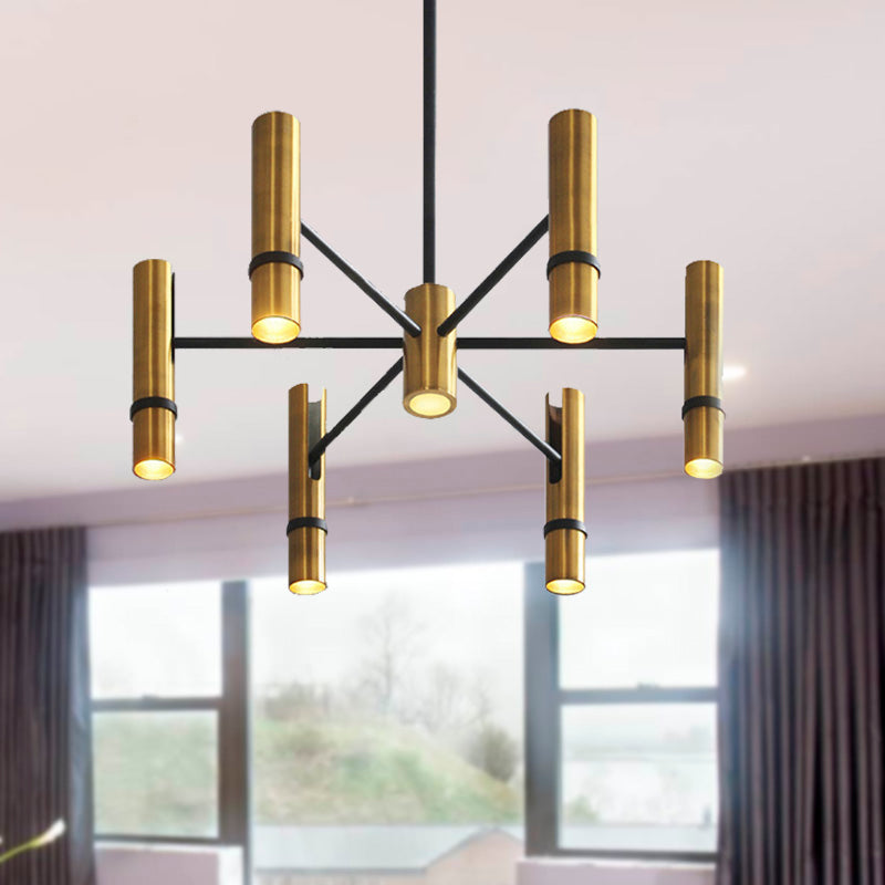 Brass Cylinder Ceiling Chandelier Light Postmodern 6/8 Lights Metal Hanging Light Fixture for Dining Room 6 Brass Clearhalo 'Ceiling Lights' 'Chandeliers' 'Modern Chandeliers' 'Modern' Lighting' 148078