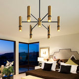 Brass Cylinder Ceiling Chandelier Light Postmodern 6/8 Lights Metal Hanging Light Fixture for Dining Room Clearhalo 'Ceiling Lights' 'Chandeliers' 'Modern Chandeliers' 'Modern' Lighting' 148079