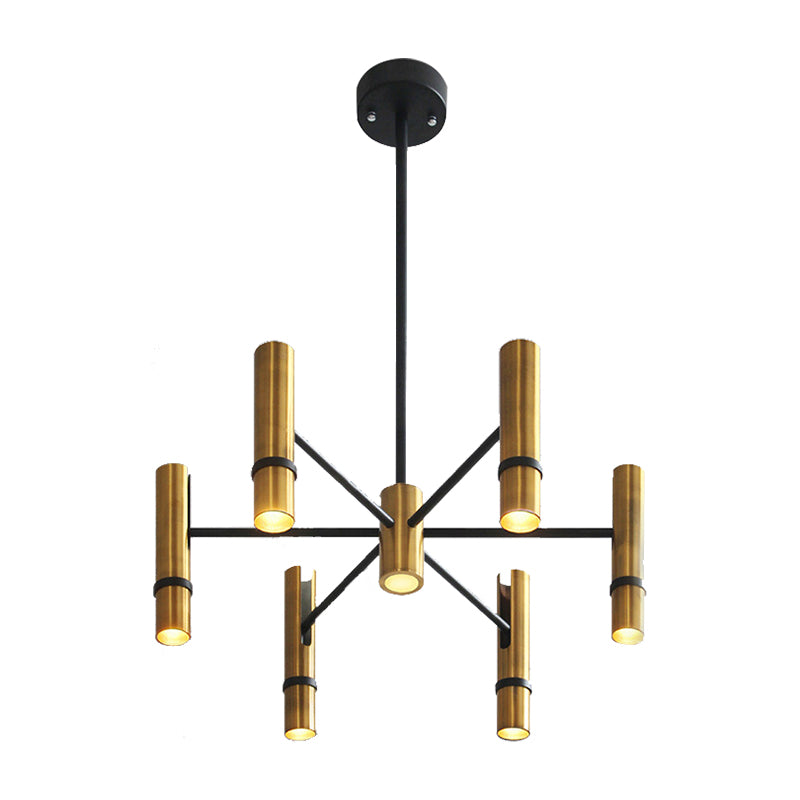 Brass Cylinder Ceiling Chandelier Light Postmodern 6/8 Lights Metal Hanging Light Fixture for Dining Room Clearhalo 'Ceiling Lights' 'Chandeliers' 'Modern Chandeliers' 'Modern' Lighting' 148080