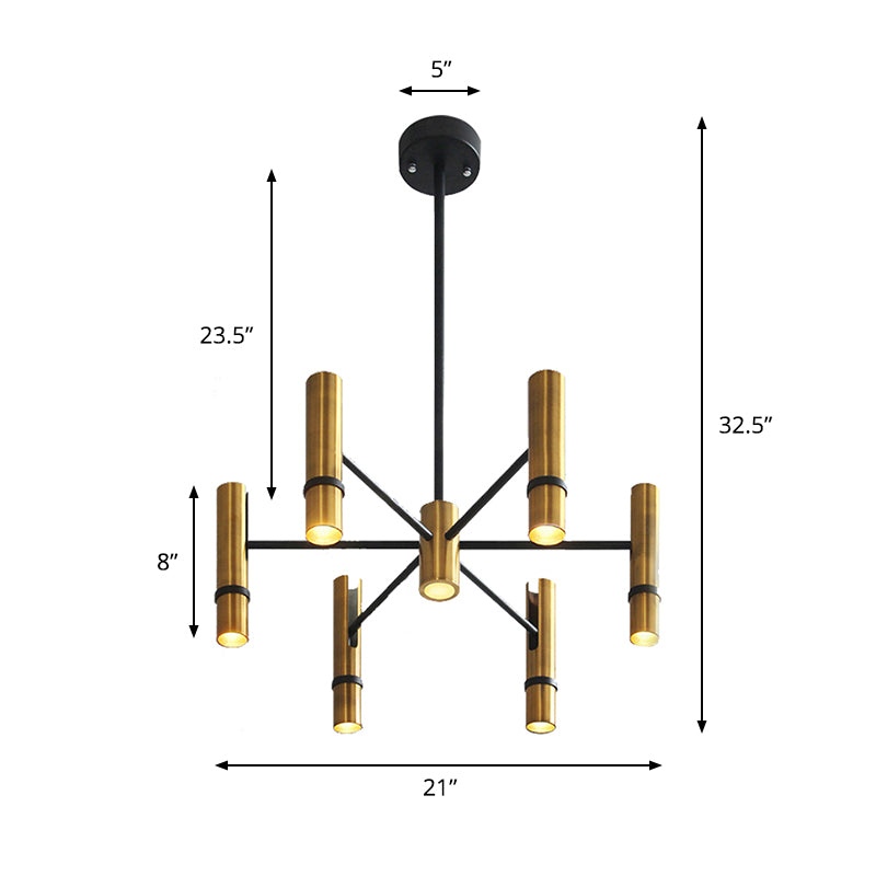 Brass Cylinder Ceiling Chandelier Light Postmodern 6/8 Lights Metal Hanging Light Fixture for Dining Room Clearhalo 'Ceiling Lights' 'Chandeliers' 'Modern Chandeliers' 'Modern' Lighting' 148081