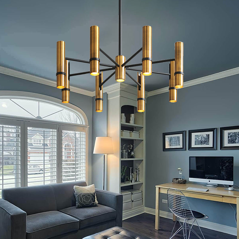 Brass Cylinder Ceiling Chandelier Light Postmodern 6/8 Lights Metal Hanging Light Fixture for Dining Room 8 Brass Clearhalo 'Ceiling Lights' 'Chandeliers' 'Modern Chandeliers' 'Modern' Lighting' 148082