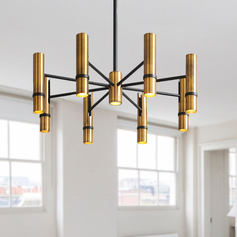 Brass Cylinder Ceiling Chandelier Light Postmodern 6/8 Lights Metal Hanging Light Fixture for Dining Room Clearhalo 'Ceiling Lights' 'Chandeliers' 'Modern Chandeliers' 'Modern' Lighting' 148083