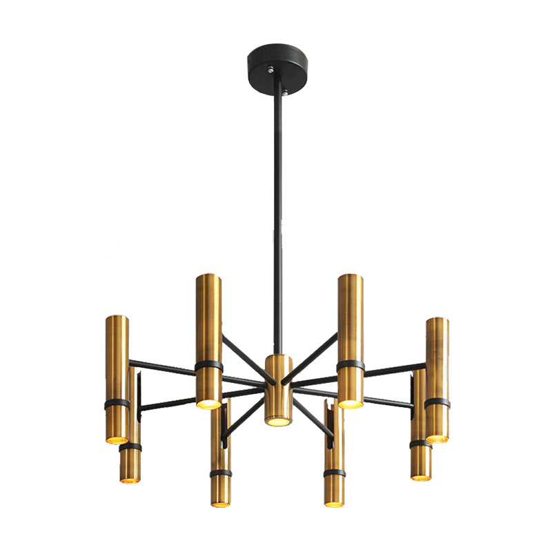 Brass Cylinder Ceiling Chandelier Light Postmodern 6/8 Lights Metal Hanging Light Fixture for Dining Room Clearhalo 'Ceiling Lights' 'Chandeliers' 'Modern Chandeliers' 'Modern' Lighting' 148084