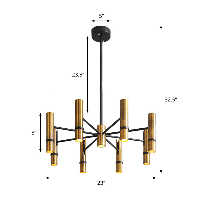 Brass Cylinder Ceiling Chandelier Light Postmodern 6/8 Lights Metal Hanging Light Fixture for Dining Room Clearhalo 'Ceiling Lights' 'Chandeliers' 'Modern Chandeliers' 'Modern' Lighting' 148085