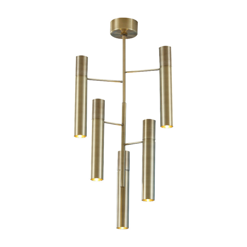 6/10 Heads Hallway Chandelier Lighting with Cylinder Metal Shade Modern Gold Hanging Lamp Clearhalo 'Ceiling Lights' 'Chandeliers' Lighting' options 148115