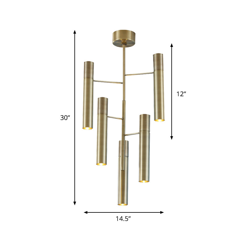 6/10 Heads Hallway Chandelier Lighting with Cylinder Metal Shade Modern Gold Hanging Lamp Clearhalo 'Ceiling Lights' 'Chandeliers' Lighting' options 148116
