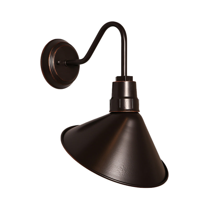 Conical Metal Wall Lamp Fixture with Cone Shade Industrial 1 Bulb Bedroom Wall Sconce Lighting in Bronze Clearhalo 'Art deco wall lights' 'Cast Iron' 'Glass' 'Industrial wall lights' 'Industrial' 'Middle century wall lights' 'Modern' 'Rustic wall lights' 'Tiffany' 'Traditional wall lights' 'Wall Lamps & Sconces' 'Wall Lights' Lighting' 148141