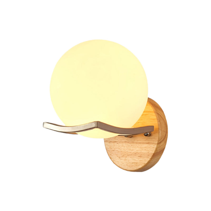 Globe Bedroom Wall Light Fixture Nordic Opal Glass Single Light Wood Sconce Lamp Clearhalo 'Cast Iron' 'Glass' 'Industrial' 'Modern wall lights' 'Modern' 'Tiffany' 'Traditional wall lights' 'Wall Lamps & Sconces' 'Wall Lights' Lighting' 148174