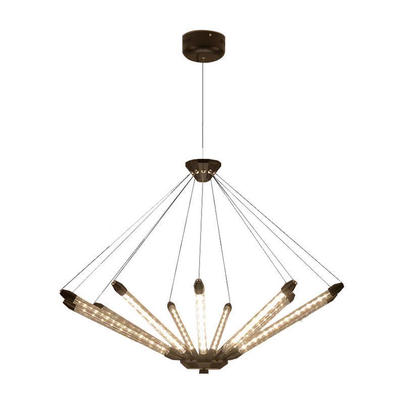 7/11 Lights Chandelier Pendant Light Post Modern Black/Gold Hanging Lighting with Tube Glass Shade Clearhalo 'Ceiling Lights' 'Chandeliers' 'Glass shade' 'Glass' 'Modern Chandeliers' 'Modern' Lighting' 148178