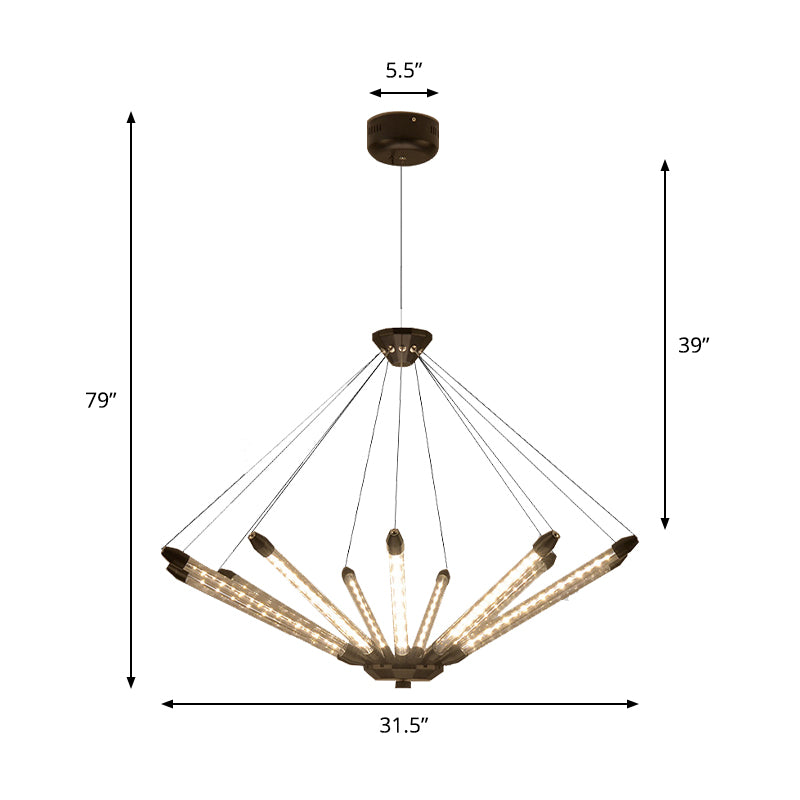 7/11 Lights Chandelier Pendant Light Post Modern Black/Gold Hanging Lighting with Tube Glass Shade Clearhalo 'Ceiling Lights' 'Chandeliers' 'Glass shade' 'Glass' 'Modern Chandeliers' 'Modern' Lighting' 148179