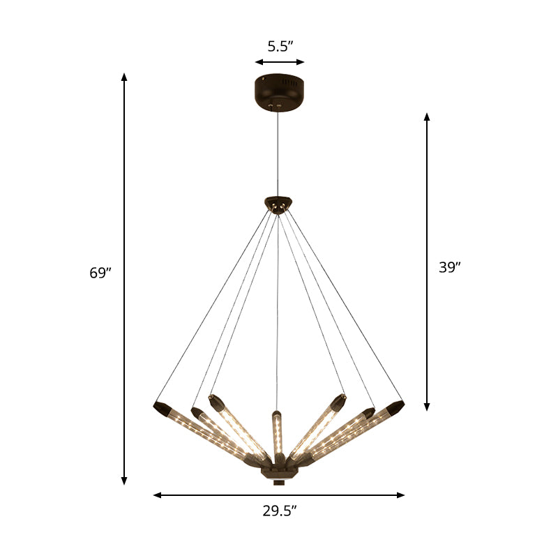 7/11 Lights Chandelier Pendant Light Post Modern Black/Gold Hanging Lighting with Tube Glass Shade Clearhalo 'Ceiling Lights' 'Chandeliers' 'Glass shade' 'Glass' 'Modern Chandeliers' 'Modern' Lighting' 148183