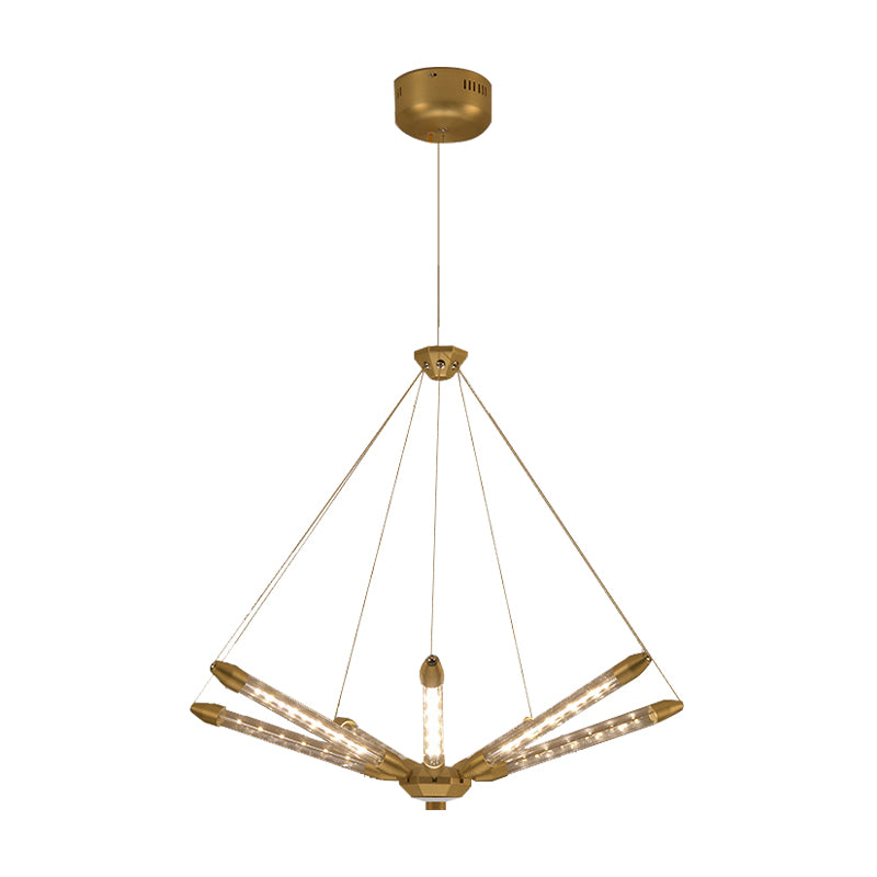 7/11 Lights Chandelier Pendant Light Post Modern Black/Gold Hanging Lighting with Tube Glass Shade Clearhalo 'Ceiling Lights' 'Chandeliers' 'Glass shade' 'Glass' 'Modern Chandeliers' 'Modern' Lighting' 148187