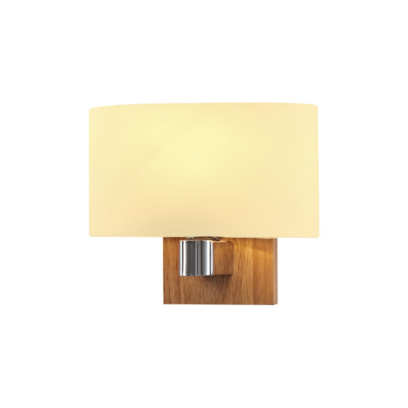 One Bulb Wall Light with Rectangle Shade Opal Glass Nordic Living Room Sconce Lighting Fixture with Wood Clearhalo 'Cast Iron' 'Glass' 'Industrial' 'Modern wall lights' 'Modern' 'Tiffany' 'Traditional wall lights' 'Wall Lamps & Sconces' 'Wall Lights' Lighting' 148218