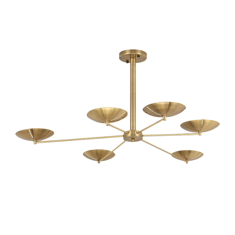 6 Lights Living Room Chandelier Simplicity Brass/Bronze Hanging Ceiling Light with Dome Metal Shade Clearhalo 'Ceiling Lights' 'Chandeliers' 'Modern Chandeliers' 'Modern' Lighting' 148222