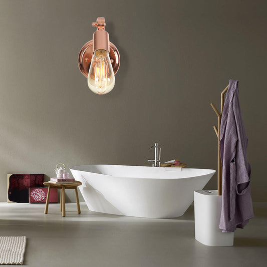 Rose Gold Armed Wall Light Retro Industrial Iron 1 Light Bathroom Rotatable Wall Lamp with Exposed Bulb Rose Gold Clearhalo 'Industrial wall lights' 'Industrial' 'Middle century wall lights' 'Rustic wall lights' 'Tiffany' 'Wall Lamps & Sconces' 'Wall Lights' Lighting' 148245