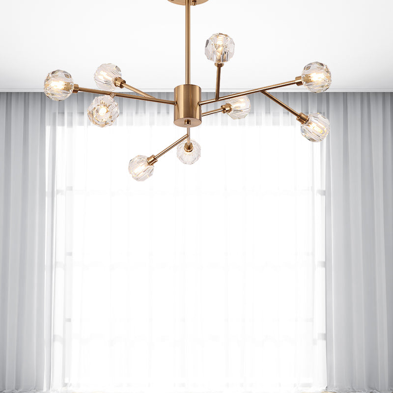 Clear Glass Faceted Chandelier Post Modern 9/12/15 Lights Gold Led Hanging Light with Sputnik Design Clearhalo 'Ceiling Lights' 'Chandeliers' 'Glass shade' 'Glass' 'Modern Chandeliers' 'Modern' Lighting' 148343