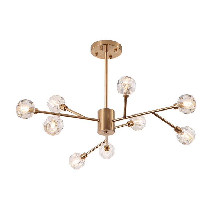 Clear Glass Faceted Chandelier Post Modern 9/12/15 Lights Gold Led Hanging Light with Sputnik Design Clearhalo 'Ceiling Lights' 'Chandeliers' 'Glass shade' 'Glass' 'Modern Chandeliers' 'Modern' Lighting' 148344