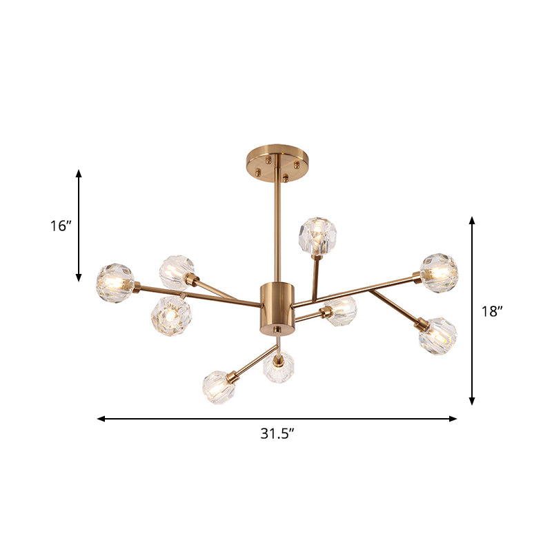 Clear Glass Faceted Chandelier Post Modern 9/12/15 Lights Gold Led Hanging Light with Sputnik Design Clearhalo 'Ceiling Lights' 'Chandeliers' 'Glass shade' 'Glass' 'Modern Chandeliers' 'Modern' Lighting' 148345