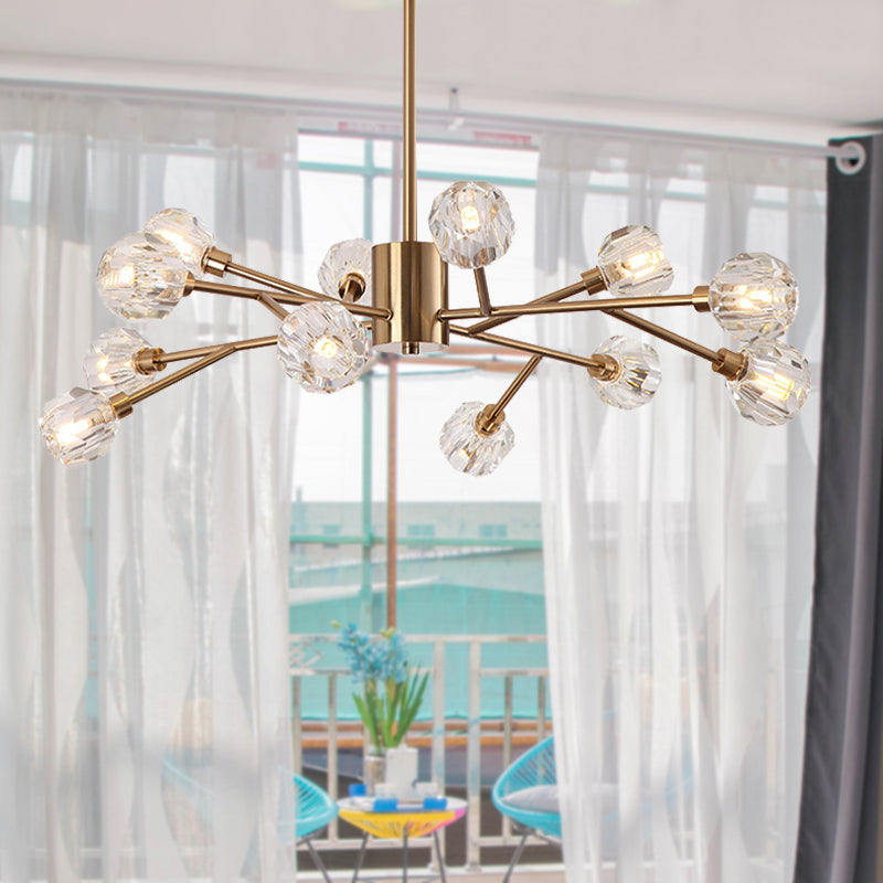 Clear Glass Faceted Chandelier Post Modern 9/12/15 Lights Gold Led Hanging Light with Sputnik Design 12 Gold Clearhalo 'Ceiling Lights' 'Chandeliers' 'Glass shade' 'Glass' 'Modern Chandeliers' 'Modern' Lighting' 148346