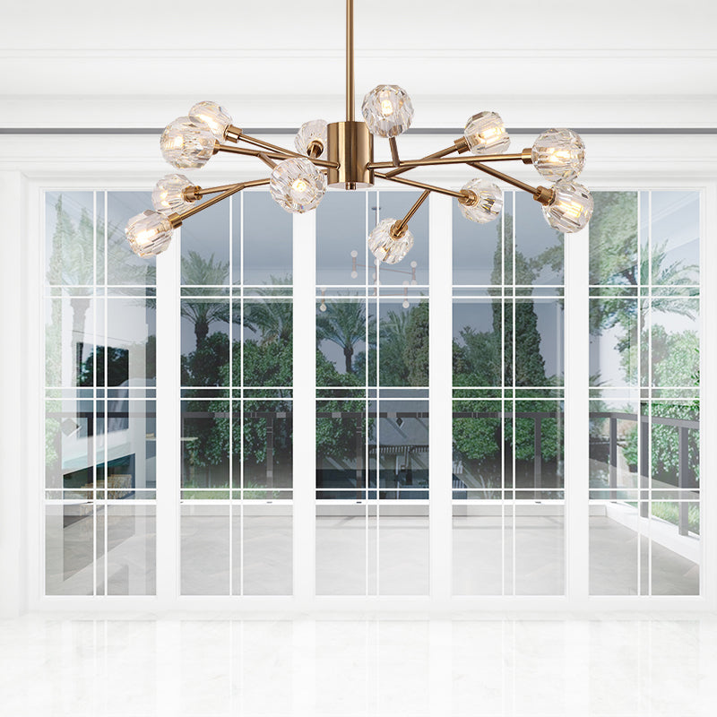 Clear Glass Faceted Chandelier Post Modern 9/12/15 Lights Gold Led Hanging Light with Sputnik Design Clearhalo 'Ceiling Lights' 'Chandeliers' 'Glass shade' 'Glass' 'Modern Chandeliers' 'Modern' Lighting' 148347