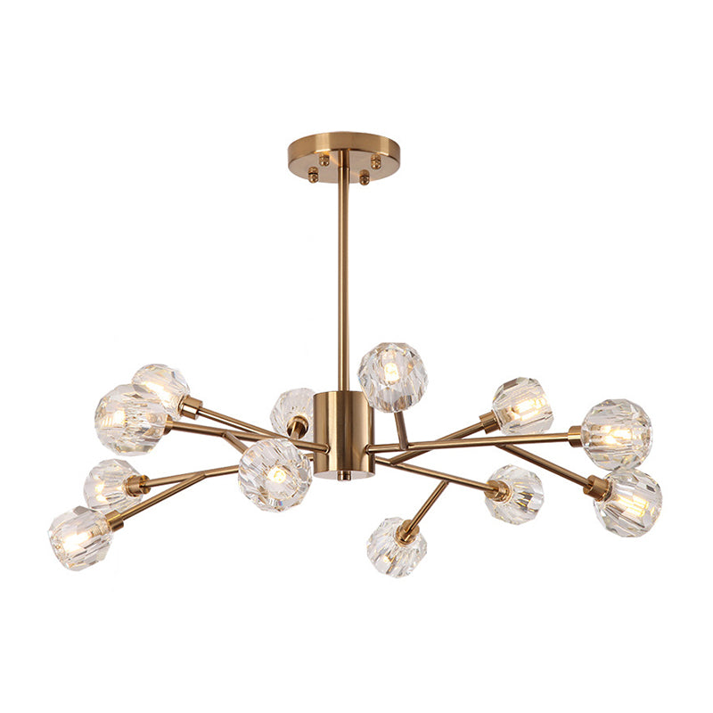 Clear Glass Faceted Chandelier Post Modern 9/12/15 Lights Gold Led Hanging Light with Sputnik Design Clearhalo 'Ceiling Lights' 'Chandeliers' 'Glass shade' 'Glass' 'Modern Chandeliers' 'Modern' Lighting' 148348