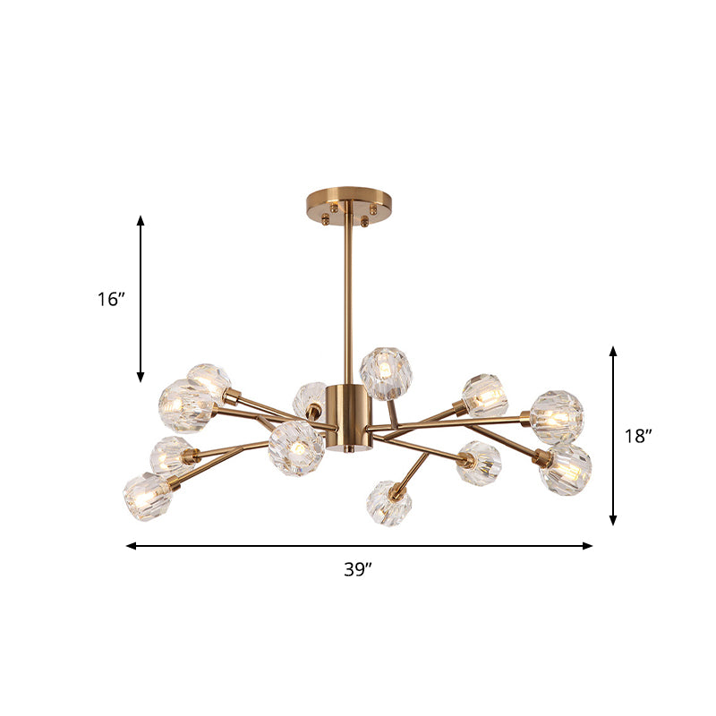 Clear Glass Faceted Chandelier Post Modern 9/12/15 Lights Gold Led Hanging Light with Sputnik Design Clearhalo 'Ceiling Lights' 'Chandeliers' 'Glass shade' 'Glass' 'Modern Chandeliers' 'Modern' Lighting' 148349