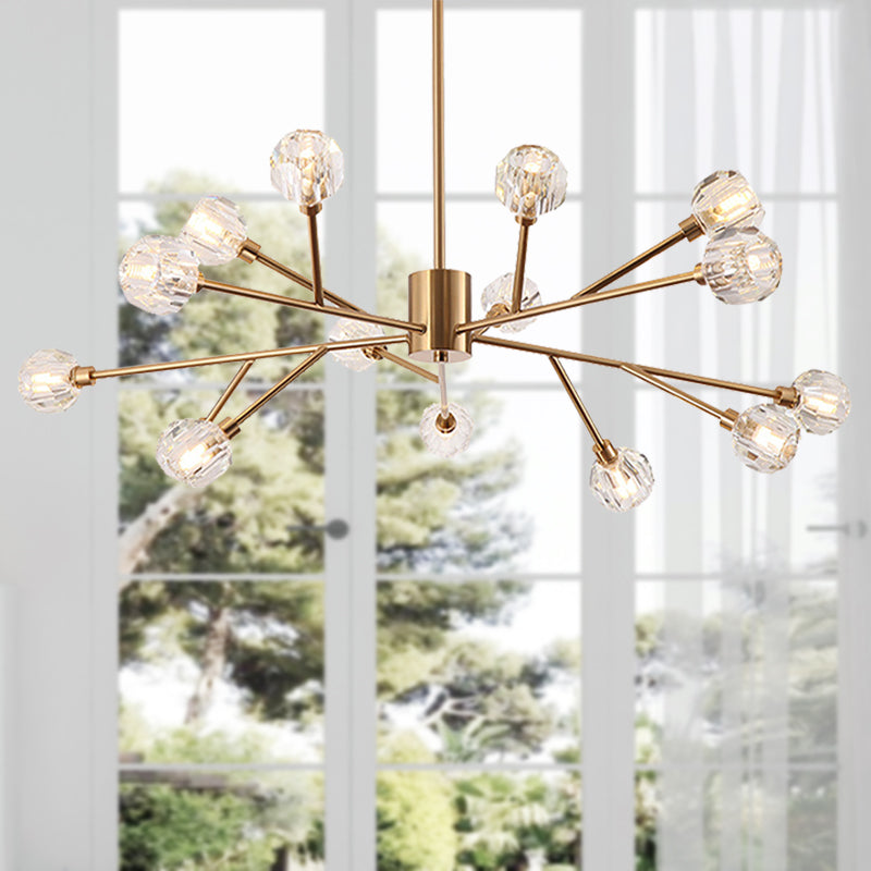 Clear Glass Faceted Chandelier Post Modern 9/12/15 Lights Gold Led Hanging Light with Sputnik Design 15 Gold Clearhalo 'Ceiling Lights' 'Chandeliers' 'Glass shade' 'Glass' 'Modern Chandeliers' 'Modern' Lighting' 148350