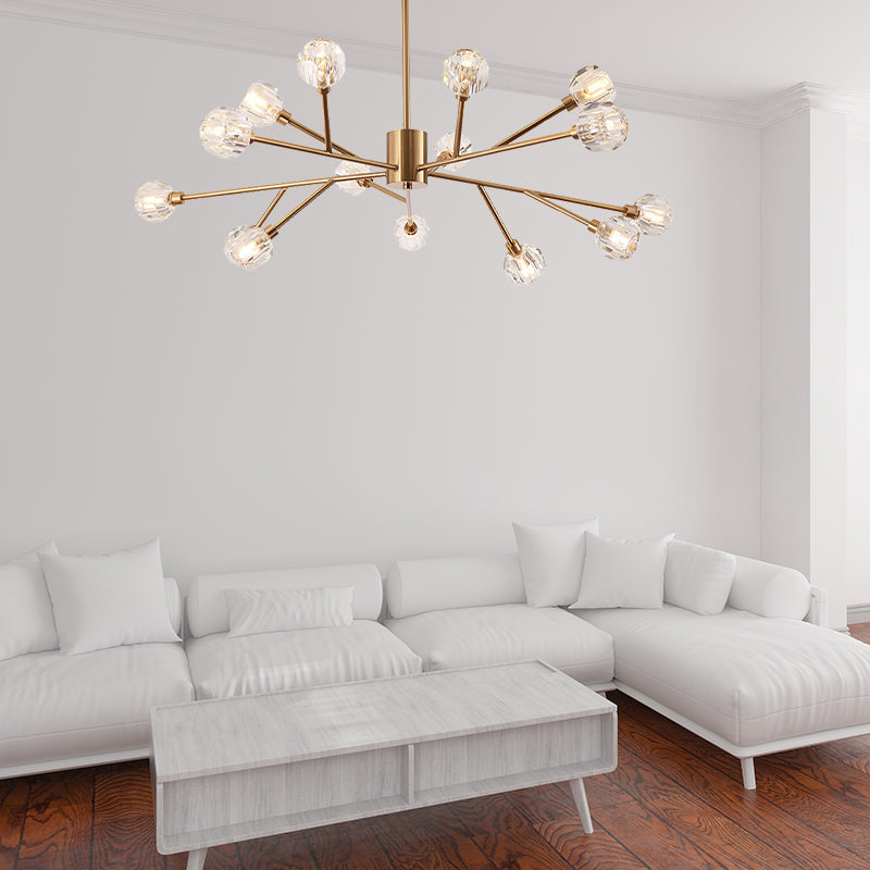 Clear Glass Faceted Chandelier Post Modern 9/12/15 Lights Gold Led Hanging Light with Sputnik Design Clearhalo 'Ceiling Lights' 'Chandeliers' 'Glass shade' 'Glass' 'Modern Chandeliers' 'Modern' Lighting' 148351