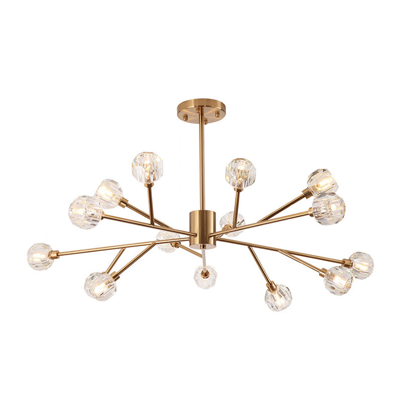 Clear Glass Faceted Chandelier Post Modern 9/12/15 Lights Gold Led Hanging Light with Sputnik Design Clearhalo 'Ceiling Lights' 'Chandeliers' 'Glass shade' 'Glass' 'Modern Chandeliers' 'Modern' Lighting' 148352