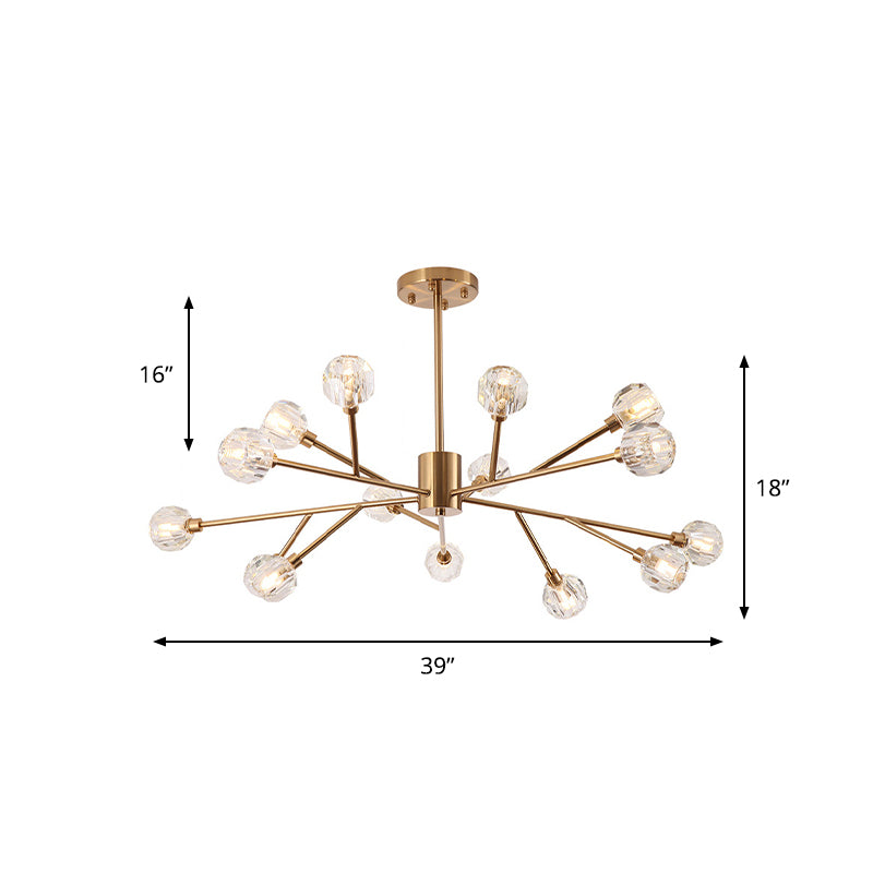 Clear Glass Faceted Chandelier Post Modern 9/12/15 Lights Gold Led Hanging Light with Sputnik Design Clearhalo 'Ceiling Lights' 'Chandeliers' 'Glass shade' 'Glass' 'Modern Chandeliers' 'Modern' Lighting' 148353