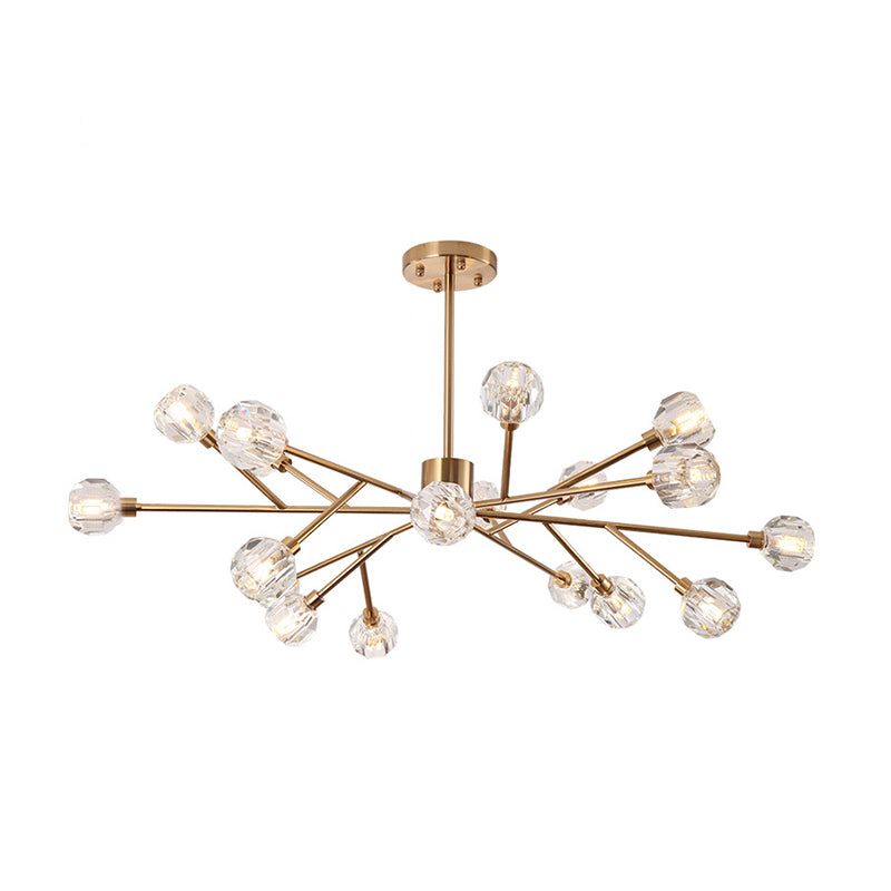 Clear Glass Faceted Chandelier Post Modern 9/12/15 Lights Gold Led Hanging Light with Sputnik Design Clearhalo 'Ceiling Lights' 'Chandeliers' 'Glass shade' 'Glass' 'Modern Chandeliers' 'Modern' Lighting' 148356