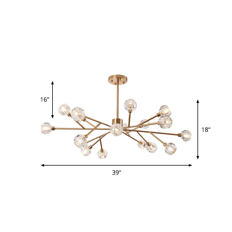 Clear Glass Faceted Chandelier Post Modern 9/12/15 Lights Gold Led Hanging Light with Sputnik Design Clearhalo 'Ceiling Lights' 'Chandeliers' 'Glass shade' 'Glass' 'Modern Chandeliers' 'Modern' Lighting' 148357