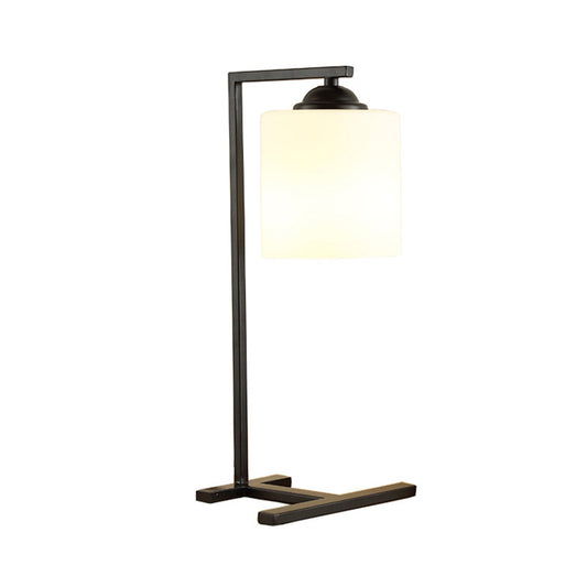 Milk Glass Cylinder Table Light Nordic Stylish 1 Light Study Room Table Lighting in Black Finish Clearhalo 'Lamps' 'Table Lamps' Lighting' 148376