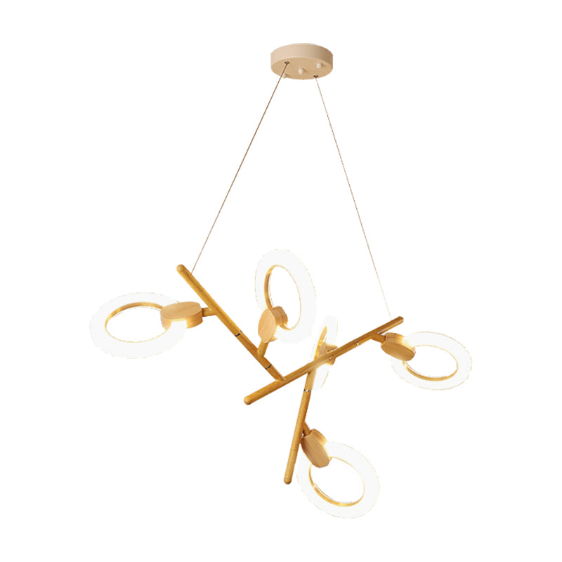 3/5/6 Lights Kitchen Ceiling Light with Branch Acrylic Shade Natural Wood Chandelier Lamp Clearhalo 'Ceiling Lights' 'Chandeliers' 'Modern Chandeliers' 'Modern' Lighting' 148384