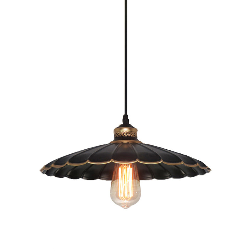 1 Light Scalloped Hanging Light Vintage Industrial Black Metal Pendant Ceiling Light for Restaurant, 10"/14" W Clearhalo 'Art Deco Pendants' 'Black' 'Cast Iron' 'Ceiling Lights' 'Ceramic' 'Crystal' 'Industrial Pendants' 'Industrial' 'Metal' 'Middle Century Pendants' 'Pendant Lights' 'Pendants' 'Rustic Pendants' 'Tiffany' Lighting' 148425