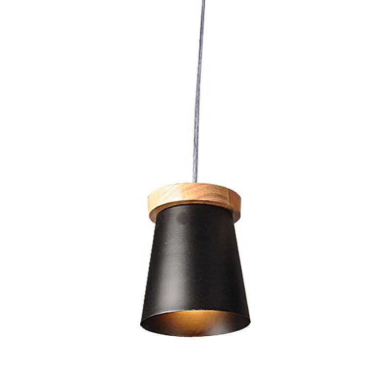 Black Finish Bucket Suspension Light Industrial Loft Metal and Wood 1 Light Kitchen Pendant Ceiling Light Clearhalo 'Ceiling Lights' 'Modern Pendants' 'Modern' 'Pendant Lights' 'Pendants' Lighting' 148465