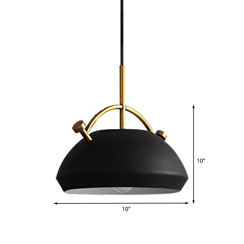 10"/11"/13" Width Retro Stylish Dome Shade Hanging Ceiling Light 1 Bulb Metal Pendant Lamp in Black/White over Table Clearhalo 'Ceiling Lights' 'Modern Pendants' 'Modern' 'Pendant Lights' 'Pendants' Lighting' 148489