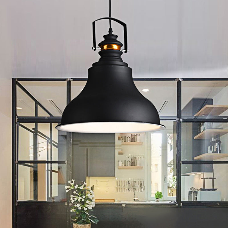 Industrial Style Barn Shade Ceiling Pendant Light 1 Light Metallic Hanging Light with Handle in Black Black Clearhalo 'Ceiling Lights' 'Modern Pendants' 'Modern' 'Pendant Lights' 'Pendants' Lighting' 148502