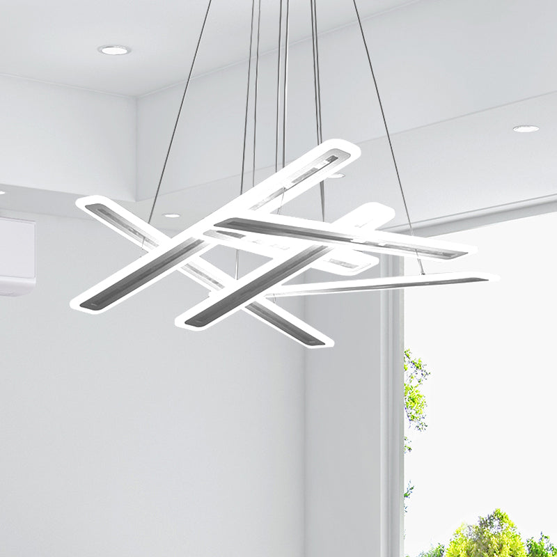 Cross Bathroom Chandelier Pendant Acrylic 4/6 Lights Modernism Ceiling Light Fixture in Warm/White Light 6 White White Clearhalo 'Ceiling Lights' 'Chandeliers' 'Modern Chandeliers' 'Modern' Lighting' 148545