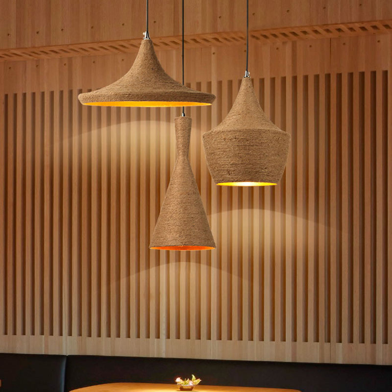 1 Light Pendant Light with Shade Hemp Rope Farmhouse Style Restaurant Hanging Lamp in Brown Clearhalo 'Ceiling Lights' 'Industrial Pendants' 'Industrial' 'Middle Century Pendants' 'Pendant Lights' 'Pendants' 'Tiffany' Lighting' 148552