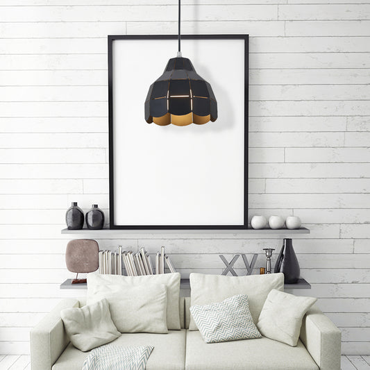 Black/Gray/White/Yellow/Blue Folded Pendant Light Modern Nordic Metal 1 Light Dining Room Hanging Lamp Black Clearhalo 'Ceiling Lights' 'Modern Pendants' 'Modern' 'Pendant Lights' 'Pendants' Lighting' 148647