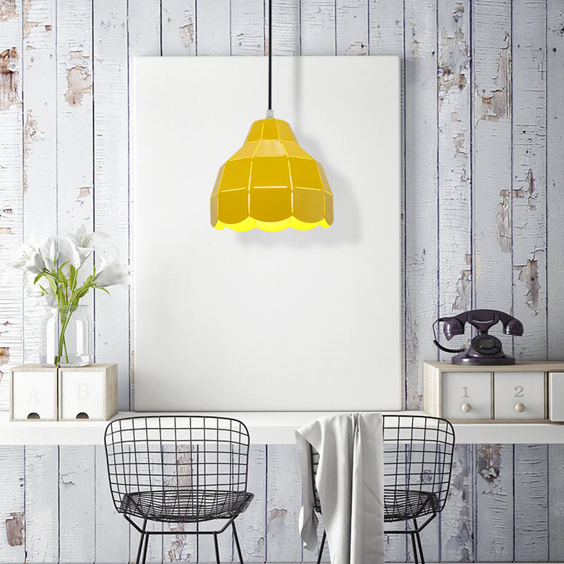 Black/Gray/White/Yellow/Blue Folded Pendant Light Modern Nordic Metal 1 Light Dining Room Hanging Lamp Yellow Clearhalo 'Ceiling Lights' 'Modern Pendants' 'Modern' 'Pendant Lights' 'Pendants' Lighting' 148655