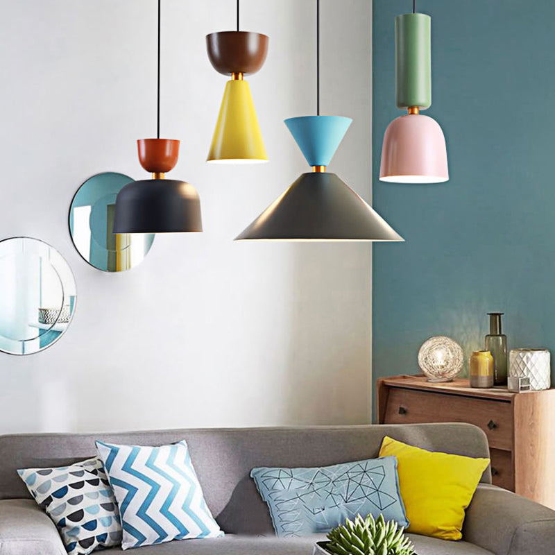 Black Cone/Dome Shade Pendant Light Nordic Style Metal 1 Light Living Room Hanging Ceiling Light, 2"/3" Dia Clearhalo 'Ceiling Lights' 'Modern Pendants' 'Modern' 'Pendant Lights' 'Pendants' Lighting' 148666