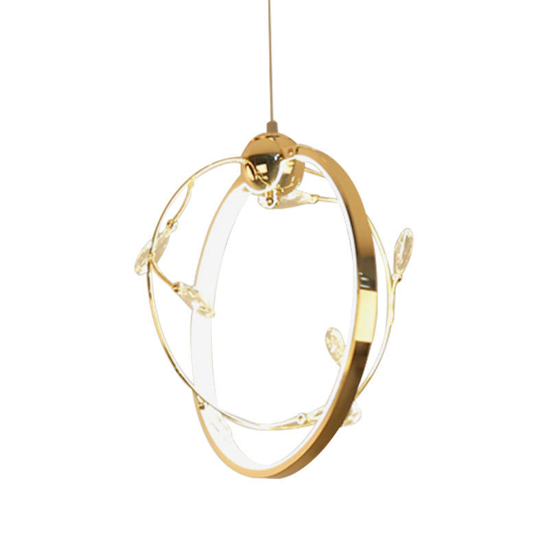 Gold Hoop Suspension Pendant Modern 1-Light Acrylic LED Chandelier Light with Crystal Accents Clearhalo 'Ceiling Lights' 'Chandeliers' 'Modern Chandeliers' 'Modern' Lighting' 148683