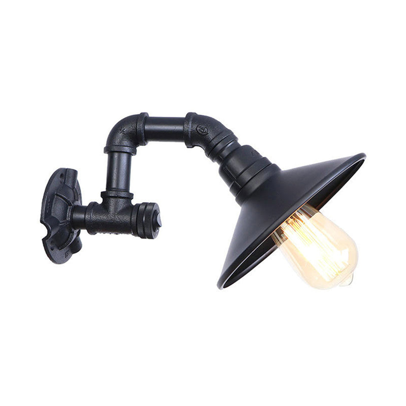 Matte Black Piped Wall Mount Light with Cone Shade Industrial Metal 1 Head Corridor Wall Lighting Clearhalo 'Art deco wall lights' 'Cast Iron' 'Glass' 'Industrial wall lights' 'Industrial' 'Middle century wall lights' 'Modern' 'Rustic wall lights' 'Tiffany' 'Traditional wall lights' 'Wall Lamps & Sconces' 'Wall Lights' Lighting' 148760