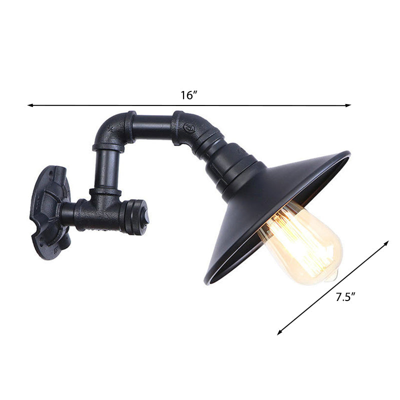 Matte Black Piped Wall Mount Light with Cone Shade Industrial Metal 1 Head Corridor Wall Lighting Clearhalo 'Art deco wall lights' 'Cast Iron' 'Glass' 'Industrial wall lights' 'Industrial' 'Middle century wall lights' 'Modern' 'Rustic wall lights' 'Tiffany' 'Traditional wall lights' 'Wall Lamps & Sconces' 'Wall Lights' Lighting' 148761