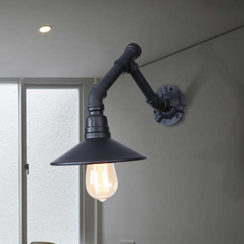 Vintage Stylish Conical Wall Sconce Light with Pipe Design 1 Head Metal Wall Light in Black for Bedroom Black Clearhalo 'Art deco wall lights' 'Cast Iron' 'Glass' 'Industrial wall lights' 'Industrial' 'Middle century wall lights' 'Modern' 'Rustic wall lights' 'Tiffany' 'Traditional wall lights' 'Wall Lamps & Sconces' 'Wall Lights' Lighting' 148787