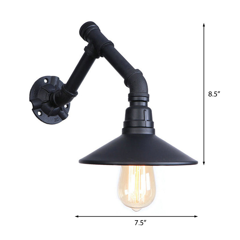 Vintage Stylish Conical Wall Sconce Light with Pipe Design 1 Head Metal Wall Light in Black for Bedroom Clearhalo 'Art deco wall lights' 'Cast Iron' 'Glass' 'Industrial wall lights' 'Industrial' 'Middle century wall lights' 'Modern' 'Rustic wall lights' 'Tiffany' 'Traditional wall lights' 'Wall Lamps & Sconces' 'Wall Lights' Lighting' 148790
